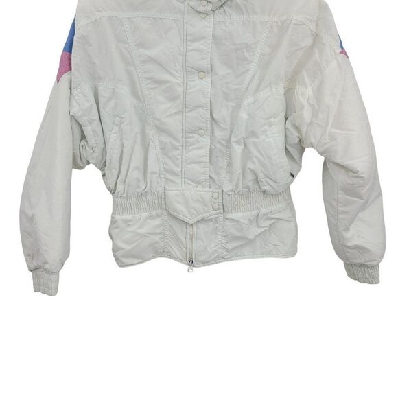 Vintage 80's Roffe Ski Snow Jacket 8 White Dolman Sleeve High Neck Cinched Waist - Picture 9 of 17